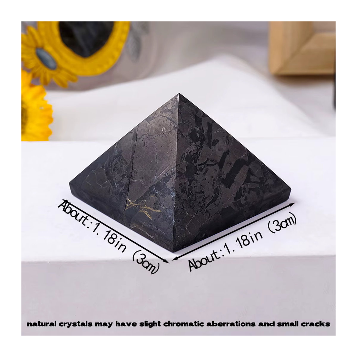 Runyangshi Shungit Pyramide aus natürlichem Kristall in Schwarz als dekoratives Heilstein-Ornament für Reiki und Energiearbeit - Bild 2