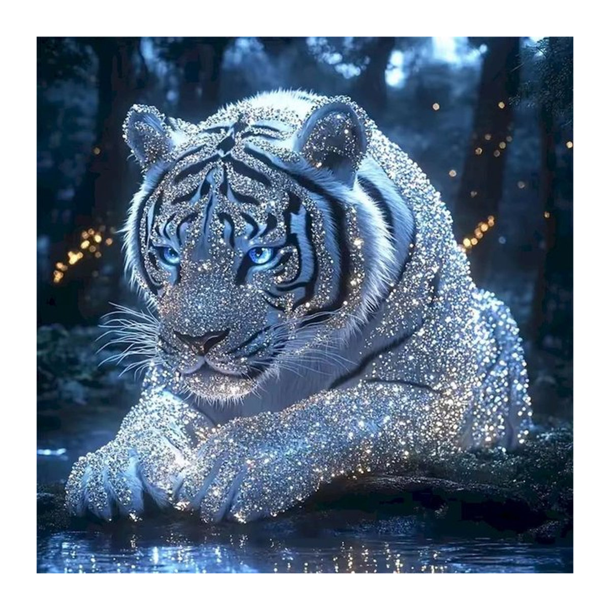 RUOPOTY 5D Diamantgemälde Tiger DIY Mosaik Set mit Strasssteinen in Weiß - Bild 1