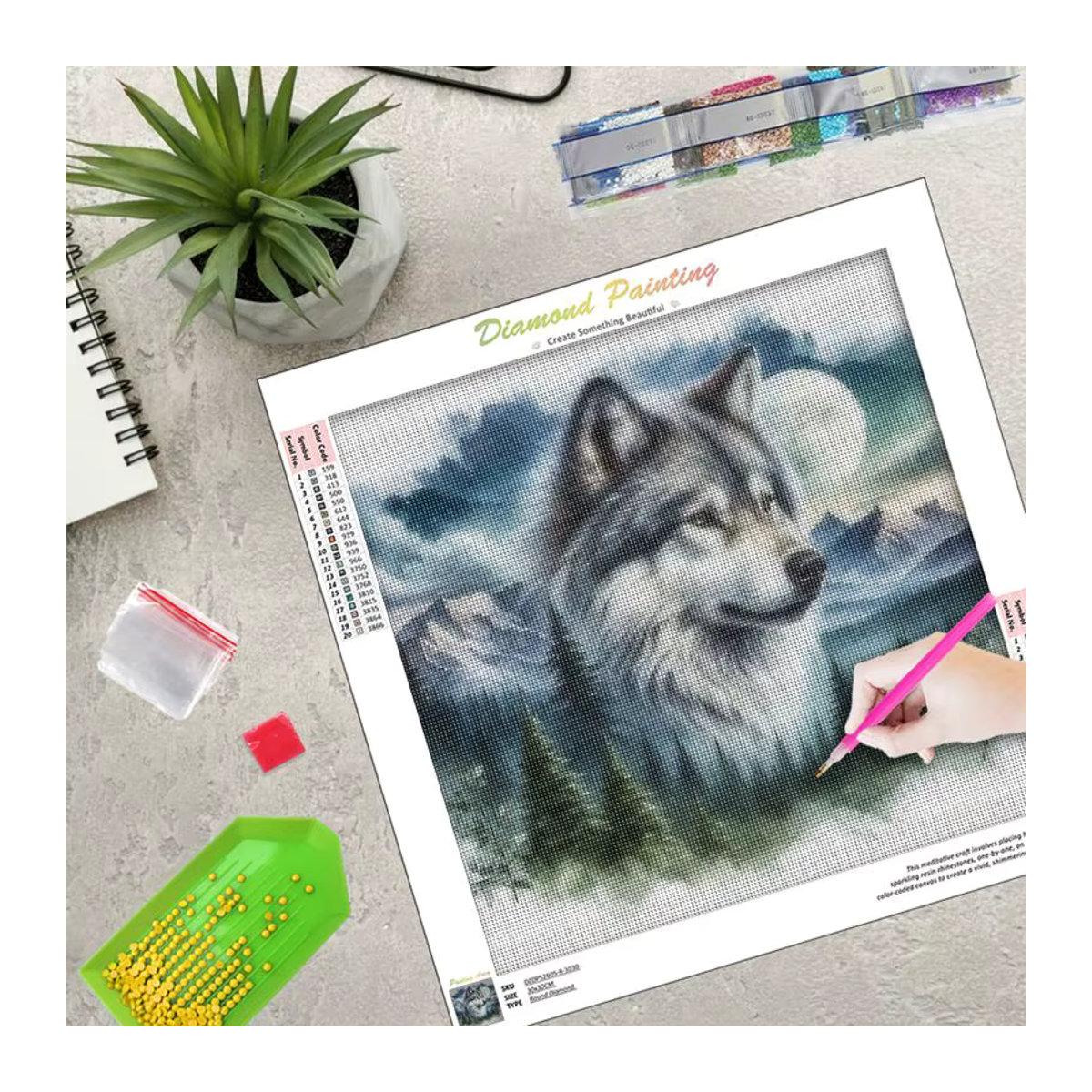 RUOPOTY 5D-Diamantgemälde Wolfskopf Wanddekoration in Mehrfarbig mit runden Diamanten - Bild 3