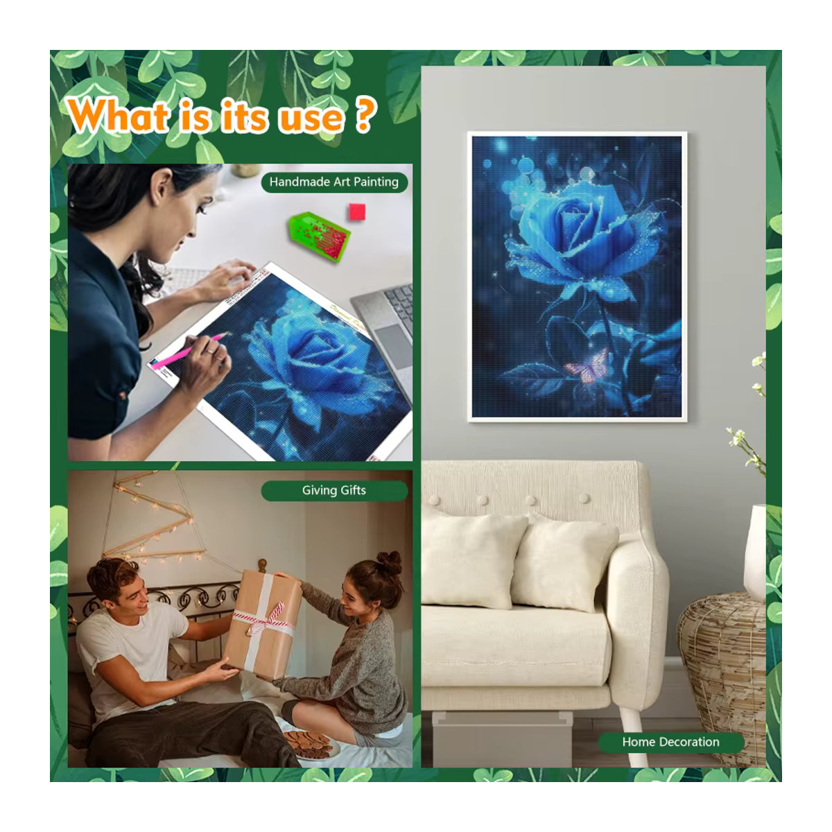 RUOPOTY 5D DIY Diamond Painting Set mit Katzen, Wölfen und Rosen Motiv in Mehrfarbig für Wanddekoration - Bild 3