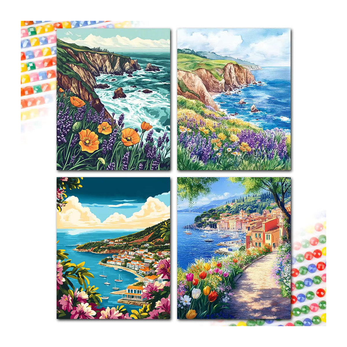 RUOPOTY Diamant-Malerei-Set Blumen am Meer für Erwachsene, 5D Diamant-Kunst-Set mit runden Steinen in Mehrfarbig - Bild 2