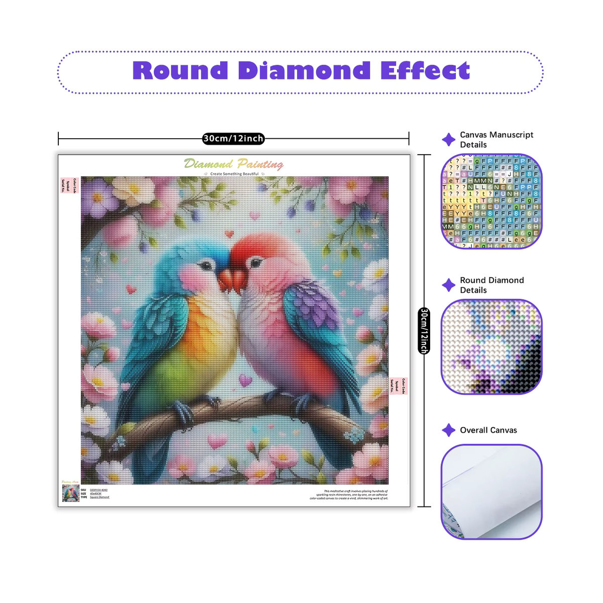 RUOPOTY Diamant-Malerei-Set mit Vogelmotiv, DIY-Stickerei mit runden Steinen, mehrfarbig - Bild 2