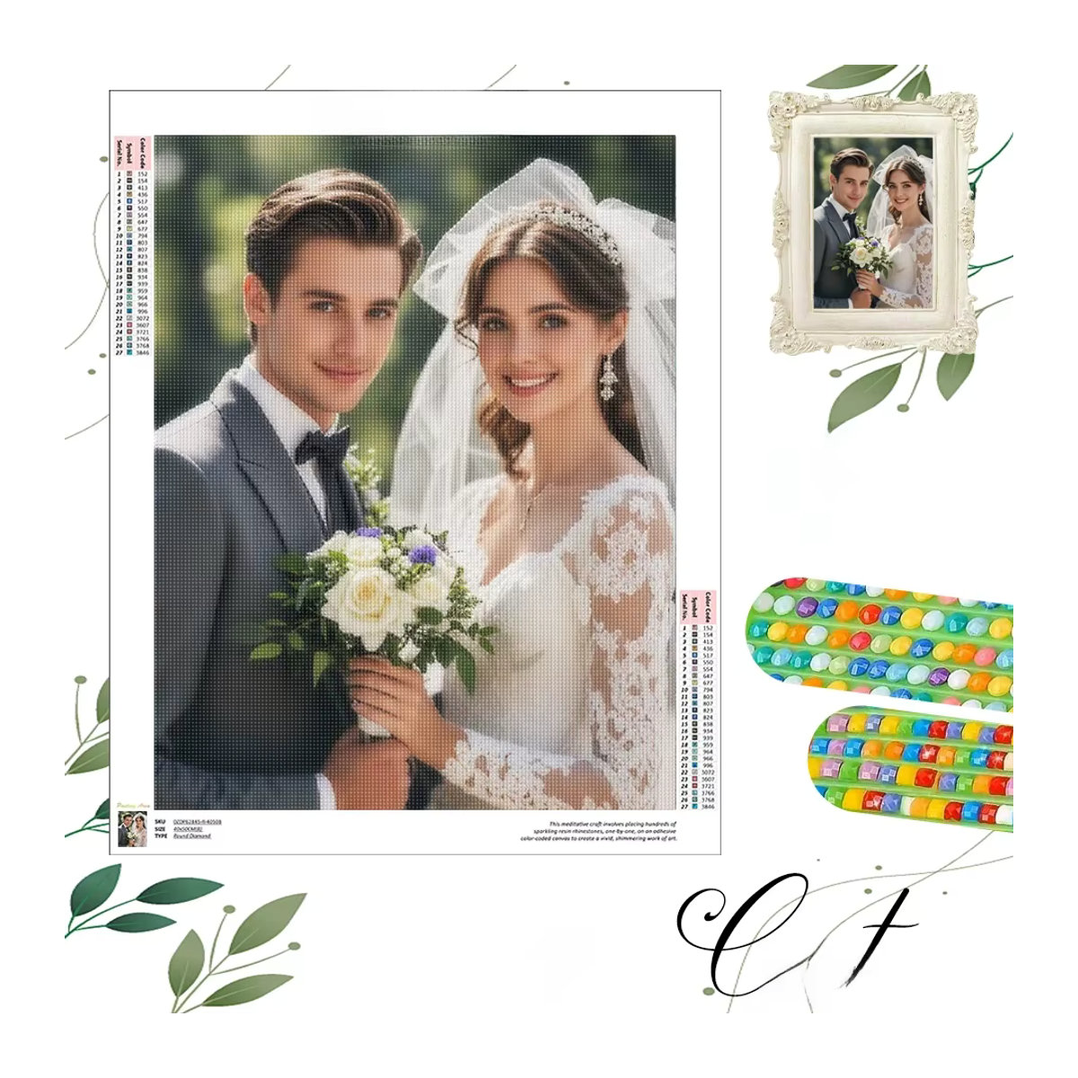RUOPOTY Diamantmalerei Set mit individuellem Foto als dekoratives Wandbild für Hochzeiten, rund, mehrfarbig - Bild 4