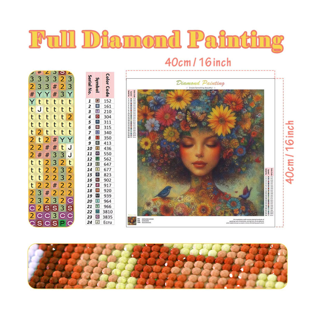 RUOPOTY Diamond Painting Set mit Blumen und Frau als Wanddekoration für Erwachsene, mehrfarbig, runde Diamanten - Bild 2