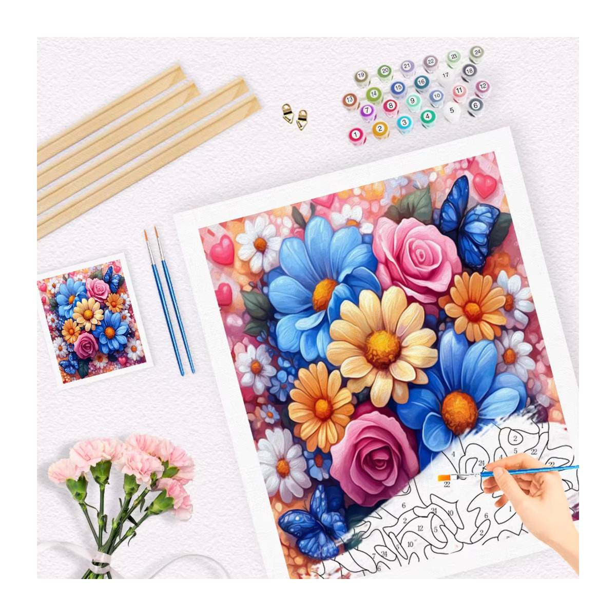 RUOPOTY Malen nach Zahlen Set mit floralem Ölgemälde auf Leinwand, mehrfarbiges Blumenkunst-Set für Erwachsene - Bild 3