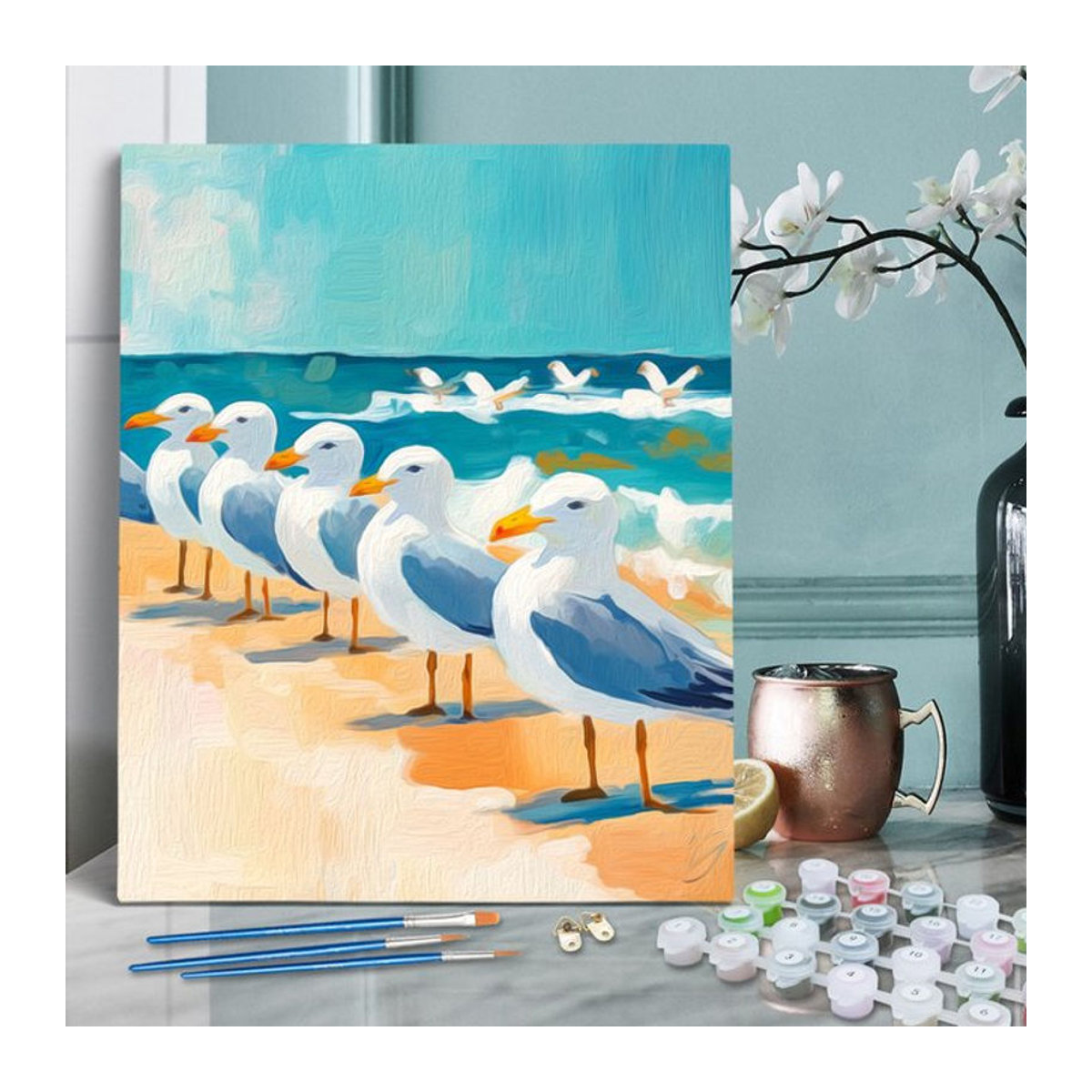 RUOPOTY Malen nach Zahlen Set mit Vögel Motiv auf Leinwand, mehrfarbig, maritimes Design, Rahmenlos - Bild 1