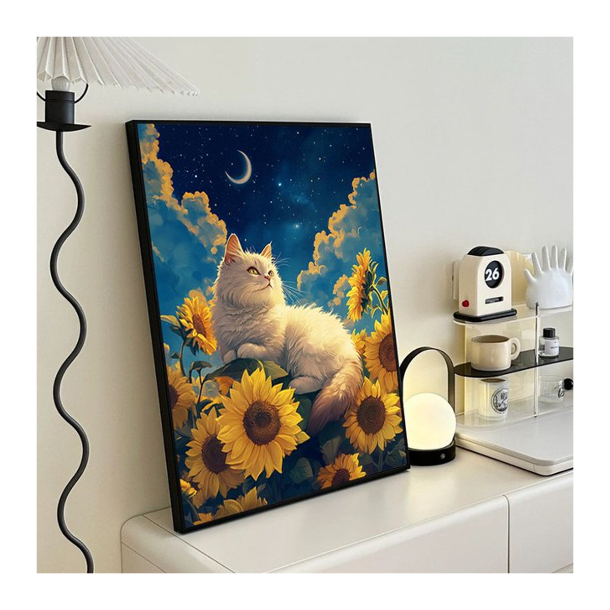 RUOPOTY Malen nach Zahlen Set mit weißer Tabby-Katze und Blumen auf Acryl-Leinwand, mehrfarbig - Bild 1