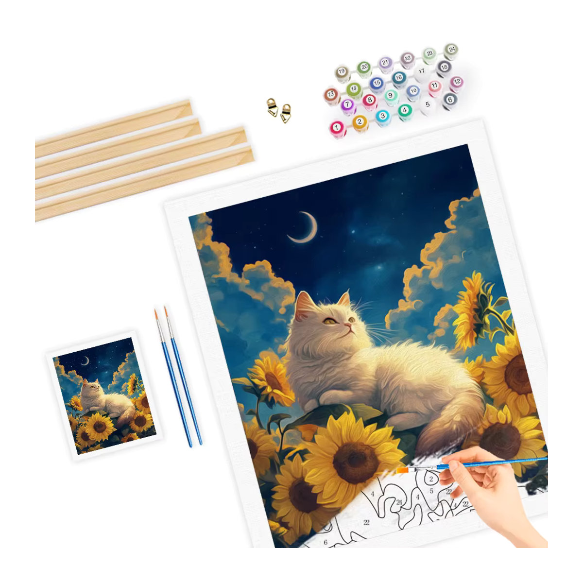RUOPOTY Malen nach Zahlen Set mit weißer Tabby-Katze und Blumen auf Acryl-Leinwand, mehrfarbig - Bild 2