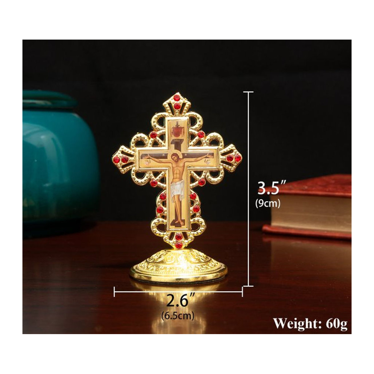 Russisches orthodoxes Metallkruzifix in Gold, stehendes christliches Kreuz für Dekoration und Zeremonien - Bild 1