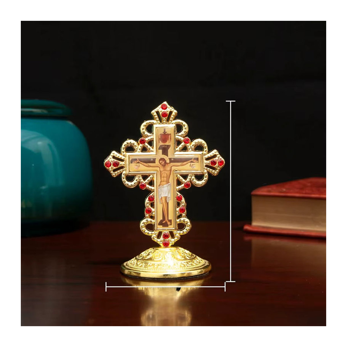 Russisches orthodoxes Metallkruzifix in Gold, stehendes christliches Kreuz für Dekoration und Zeremonien - Bild 5