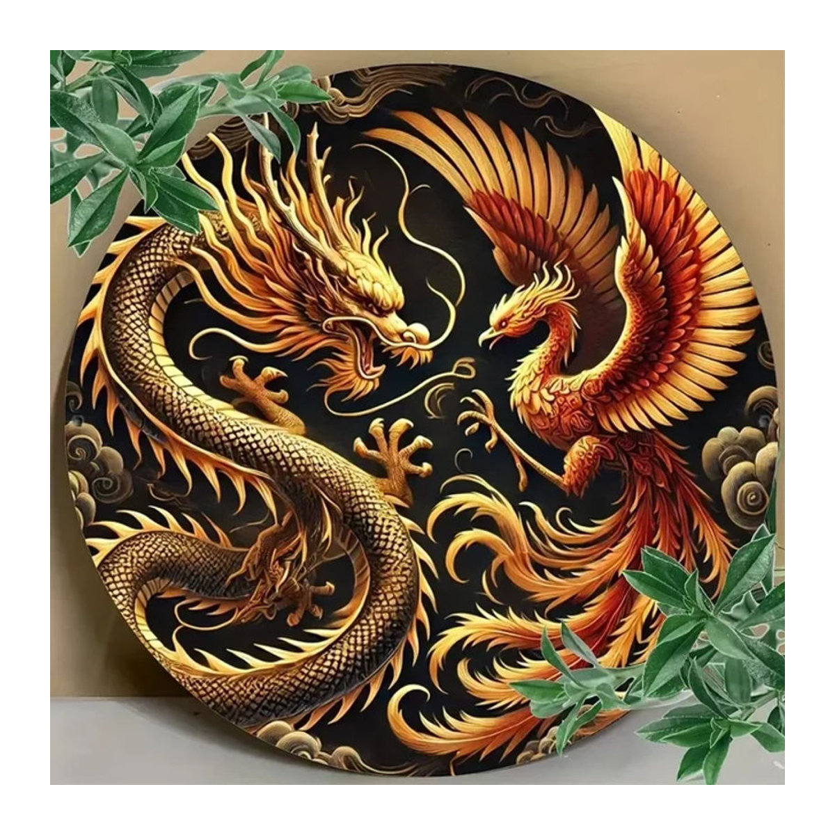 Rustikale Mythkunst Wanddekoration aus Metall Drache und Phönix mehrfarbig - Bild 1