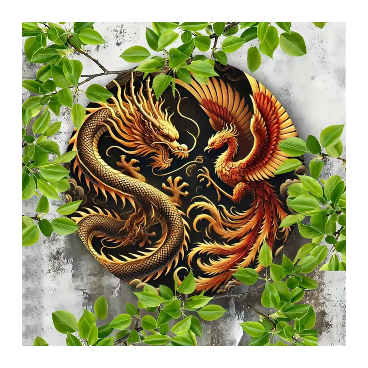 Rustikale Mythkunst Wanddekoration aus Metall Drache und Phönix mehrfarbig - Bild 2