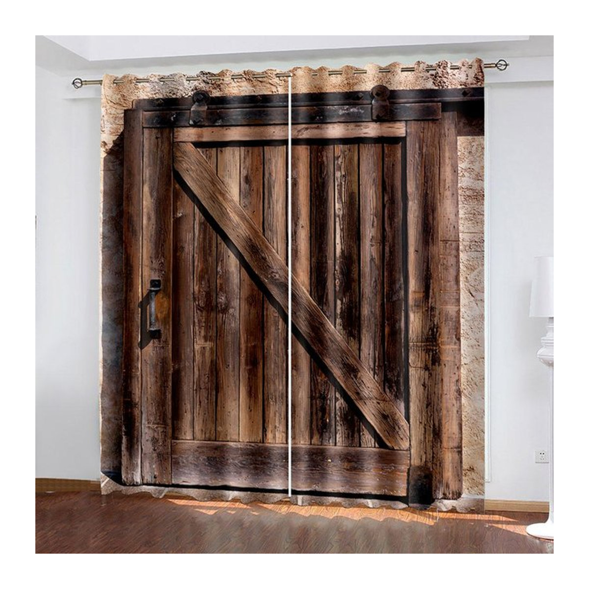 Rustikale Vorhänge mit Holz-Scheunentor-Design von A Family Of Home Textiles in Braun, B: 100 cm, H: 130 cm - Bild 1
