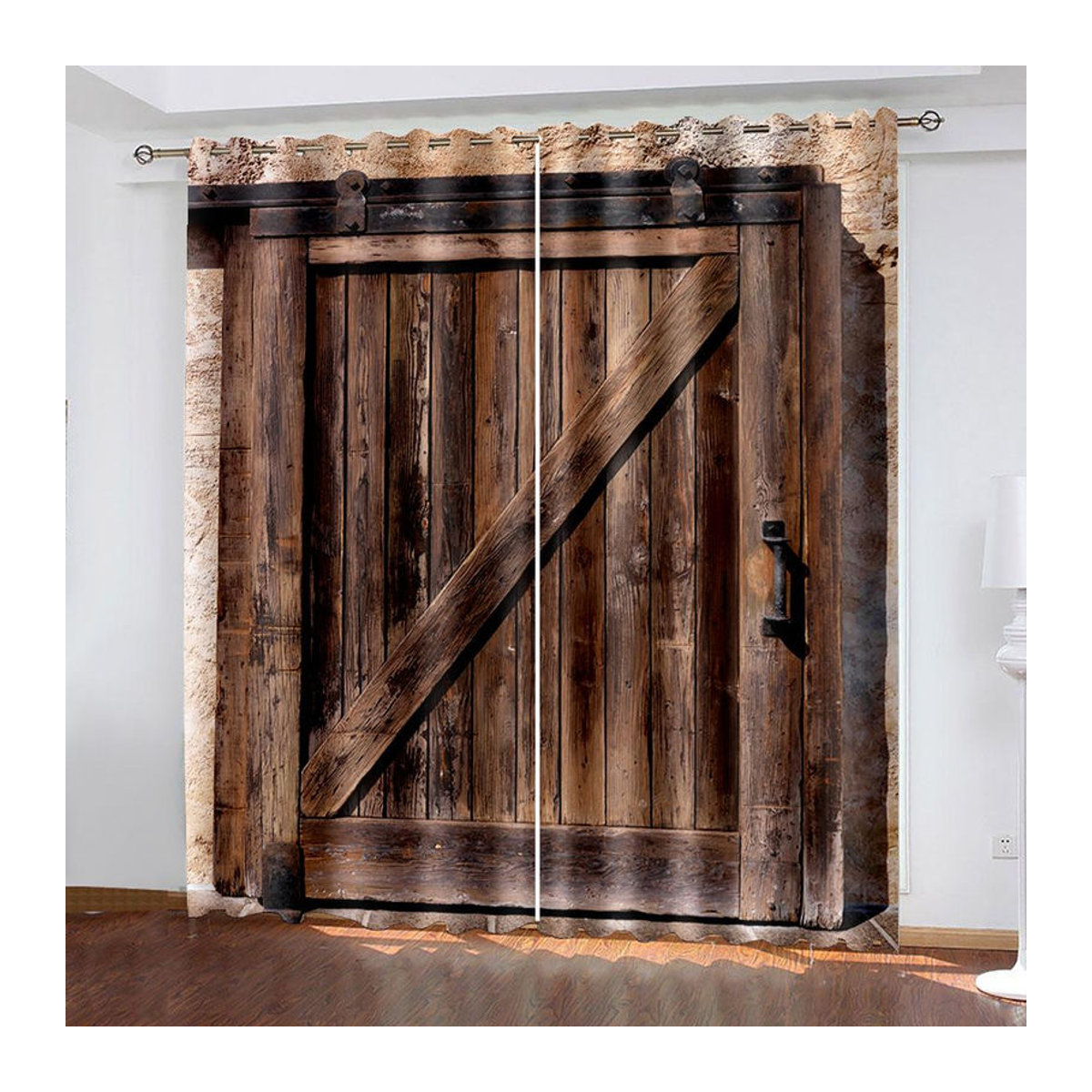 Rustikale Vorhänge mit Holz-Scheunentor-Design von A Family Of Home Textiles in Braun, B: 100 cm, H: 130 cm - Bild 2