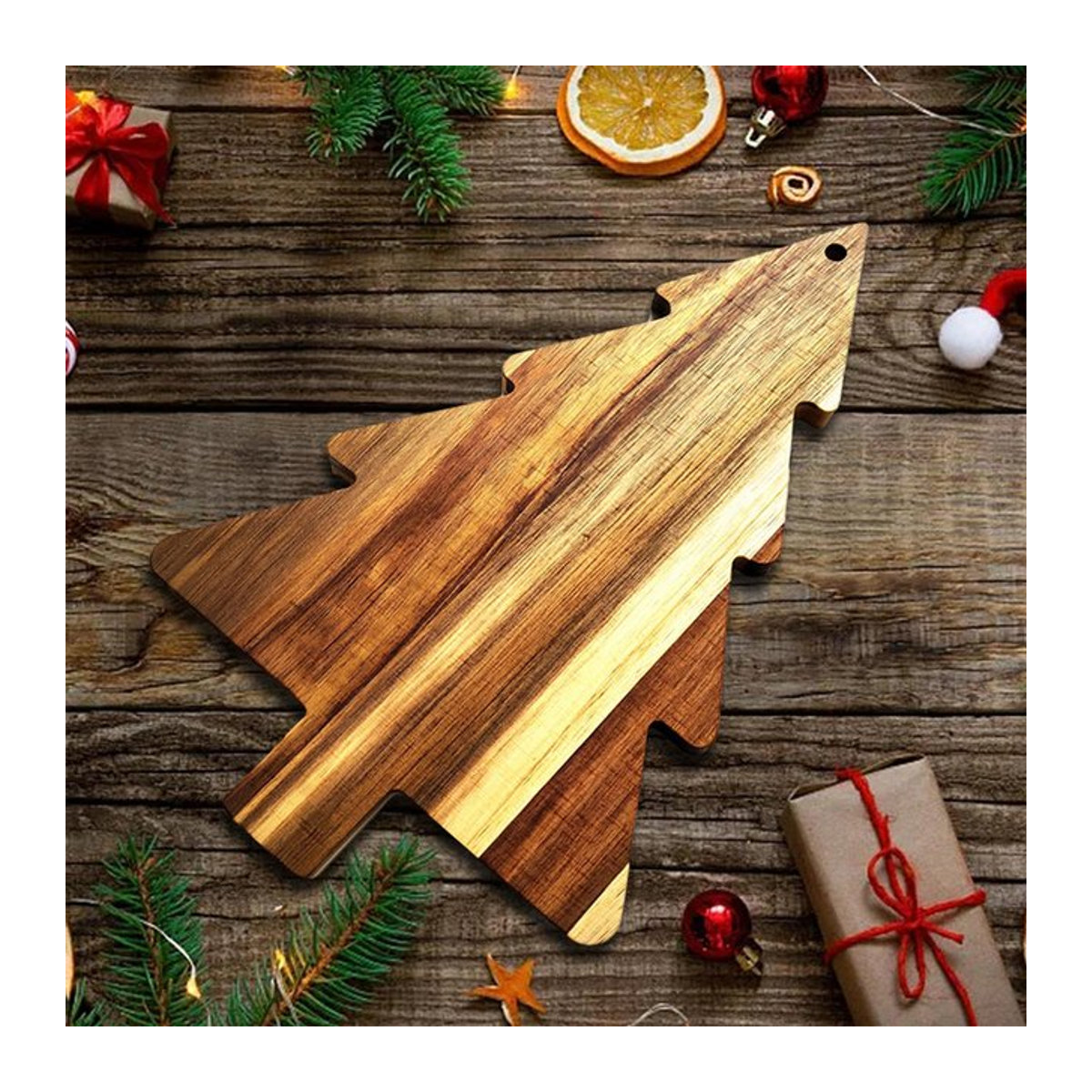 Rustikale Weihnachtsbaum-Servierplatte aus Holz in Braun für Käse, Obst und Gemüse - Bild 1