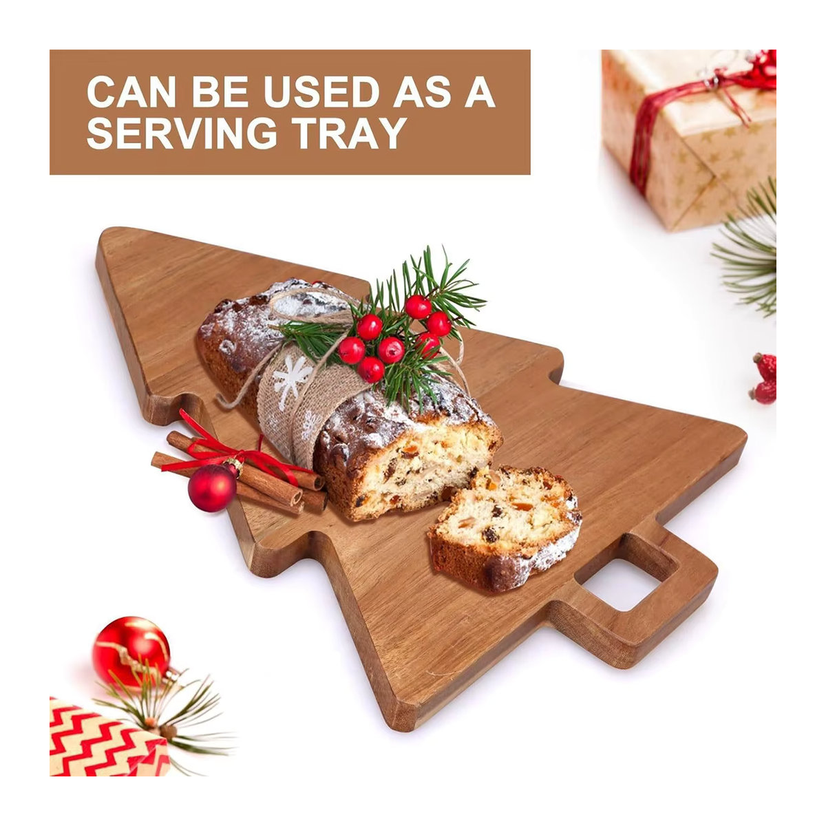 Rustikale Weihnachtsbaum-Servierplatte aus Holz in Braun für Käse, Obst und Gemüse - Bild 6
