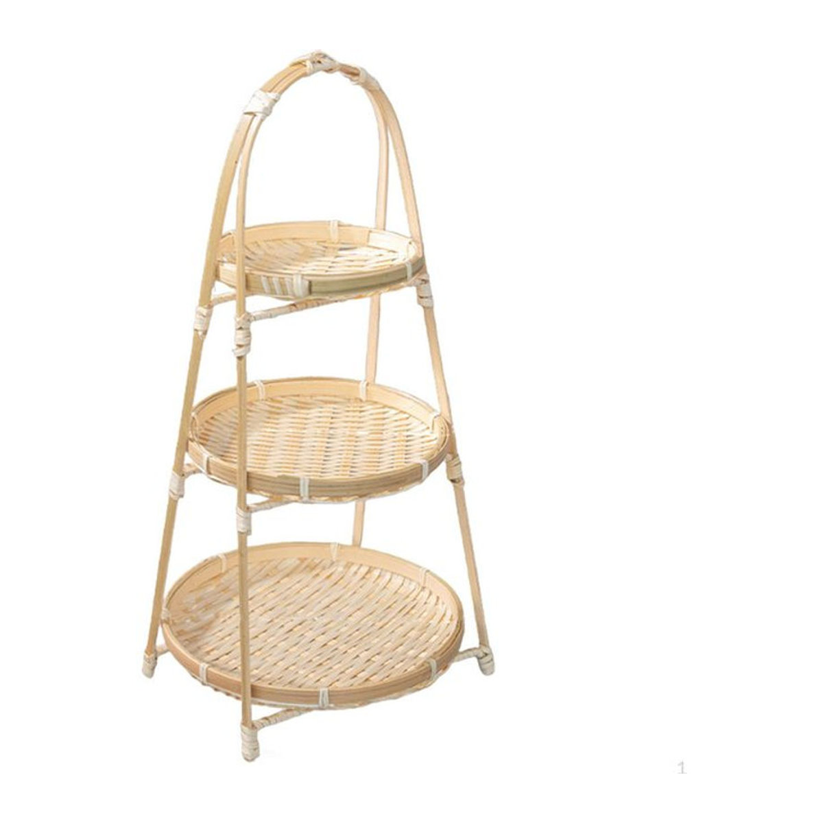 Rustikaler dreistöckiger Obstkorb aus Bambus in Braun und Beige, rechteckiger Lebensmittelhalter für Küche und Cafe - Bild 1