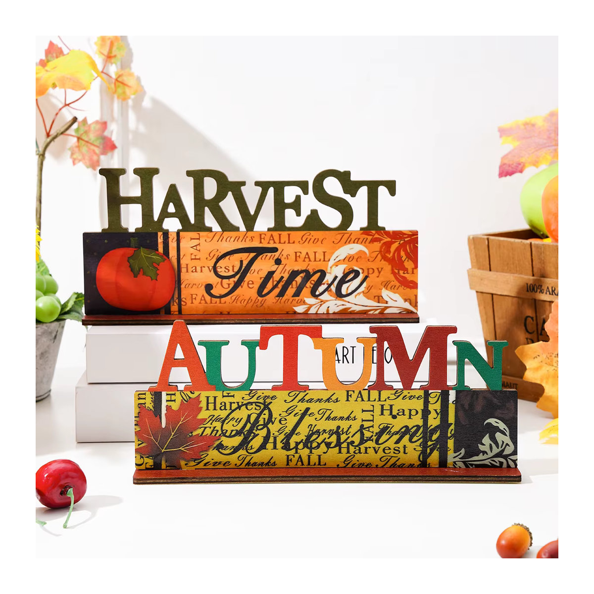 Rustikaler Holzbuchstabe für Herbst und Erntefest als mehrfarbige Deko im abstrakten Design - Bild 3