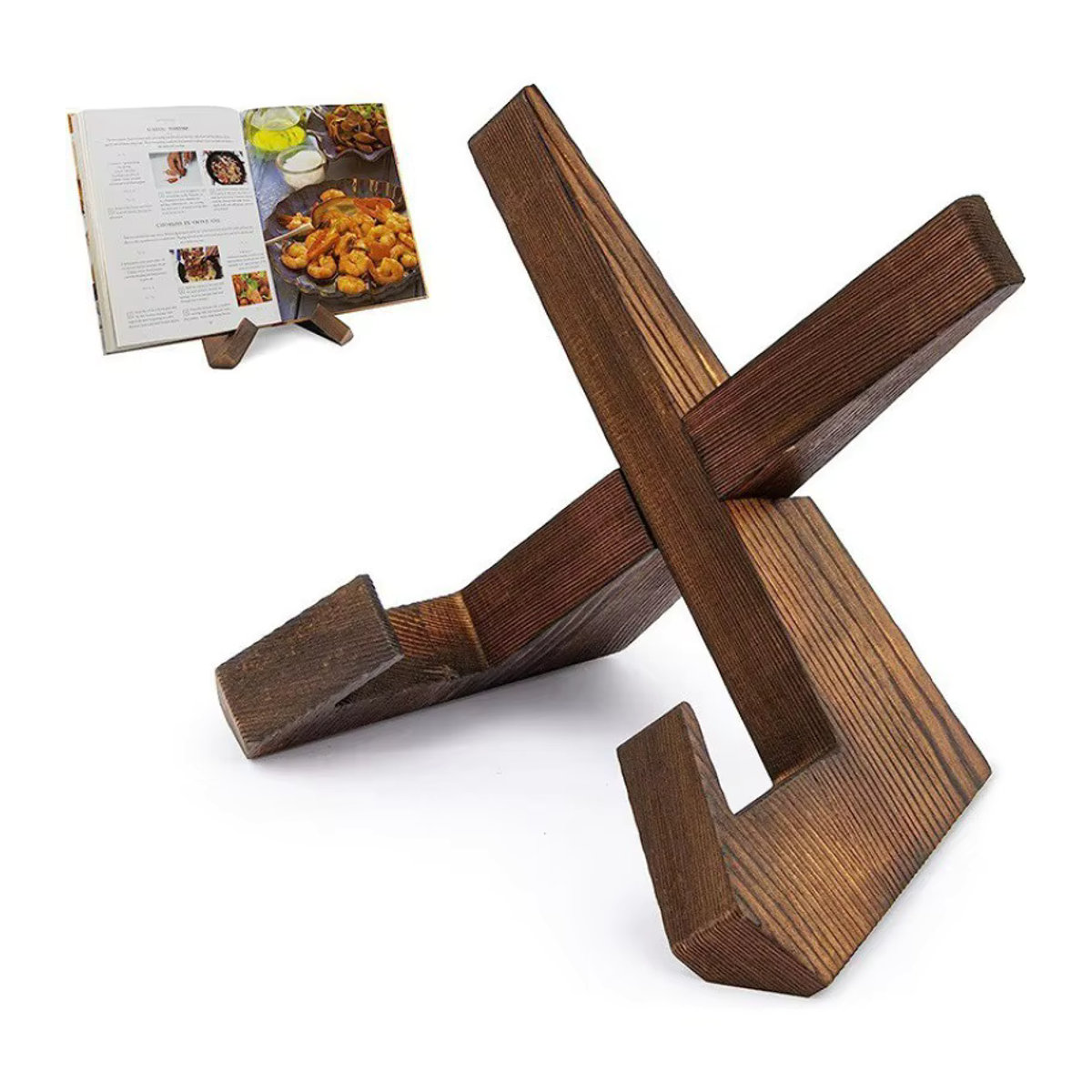 Rustikaler Rezepthalter und Menü-Präsentationsständer aus Holz in Beige und Nussbaum - Bild 5