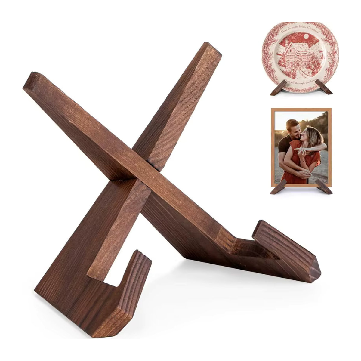 Rustikaler Rezepthalter und Menü-Präsentationsständer aus Holz in Beige und Nussbaum - Bild 6