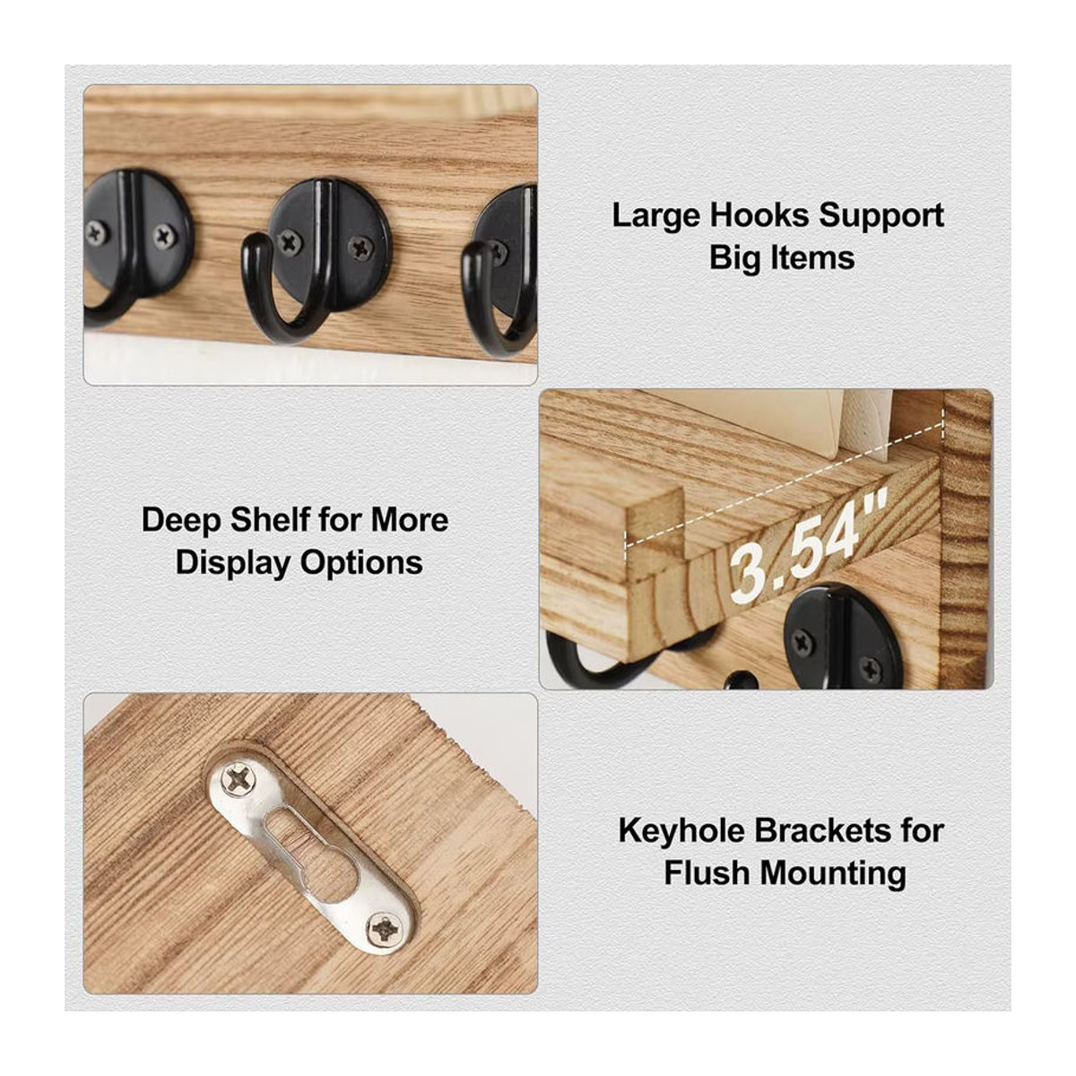 Rustikaler Schlüsselhalter aus Holz für die Wandmontage mit 5 Haken und Post-Organizer in Schwarz oder Braun - Bild 3