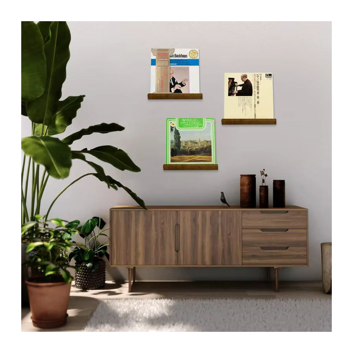 Rustikaler Wandschallplattenhalter aus Holz in Braun zur Wandmontage - Bild 2