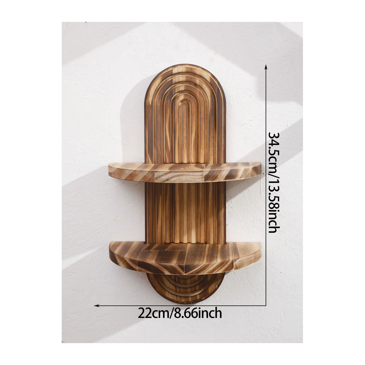 Rustikales Boho Wandregal aus Holz in ovaler Geometrie, Wandregal für Pflanzen und Heimdekor, Schwarz oder Natur - Bild 6