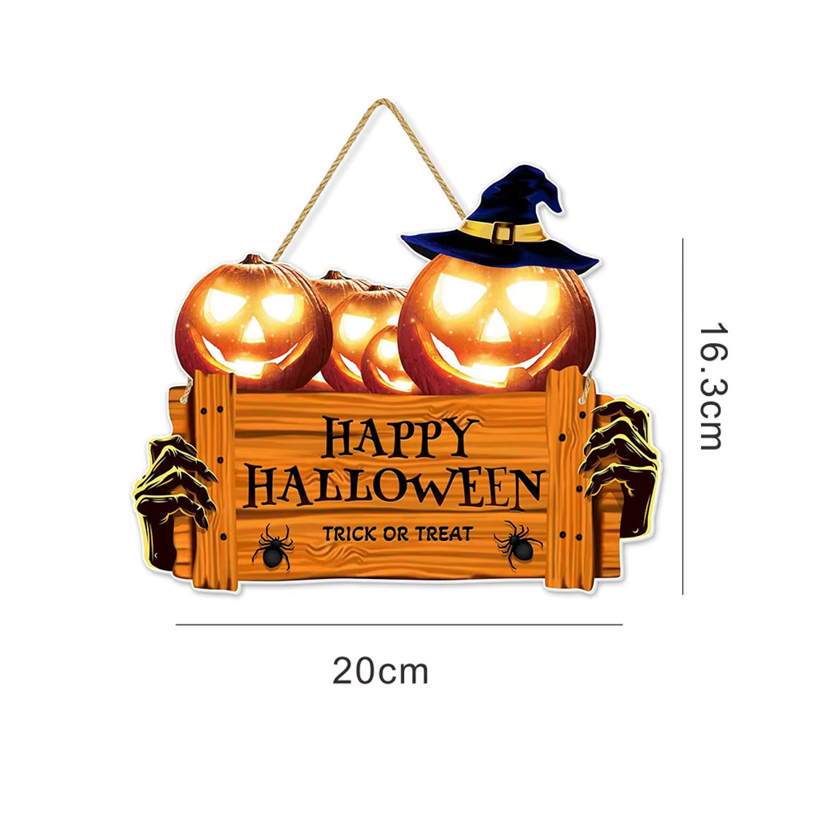 Rustikales Happy Halloween Holzschild mit orangefarbenem Kürbis und Hut zur Wanddekoration - Bild 6
