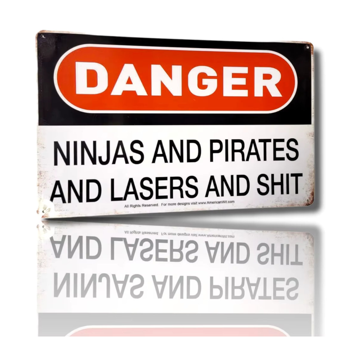 Rustikales Metallschild Danger Ninjas Piraten und Laser in Schwarz/Weiß, B: 30 cm, H: 20 cm - Bild 3