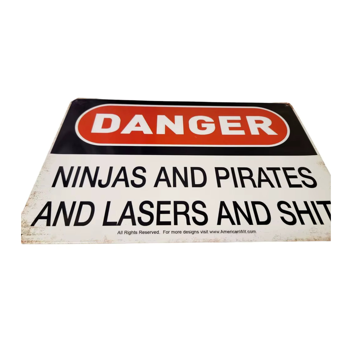 Rustikales Metallschild Danger Ninjas Piraten und Laser in Schwarz/Weiß, B: 30 cm, H: 20 cm - Bild 4