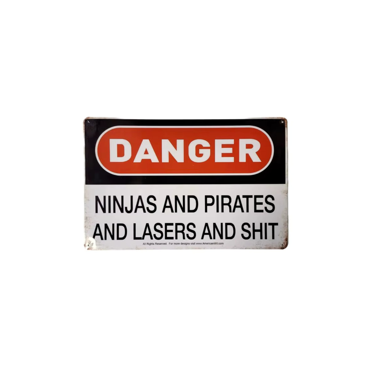 Rustikales Metallschild Danger Ninjas Piraten und Laser in Schwarz/Weiß, B: 30 cm, H: 20 cm - Bild 5