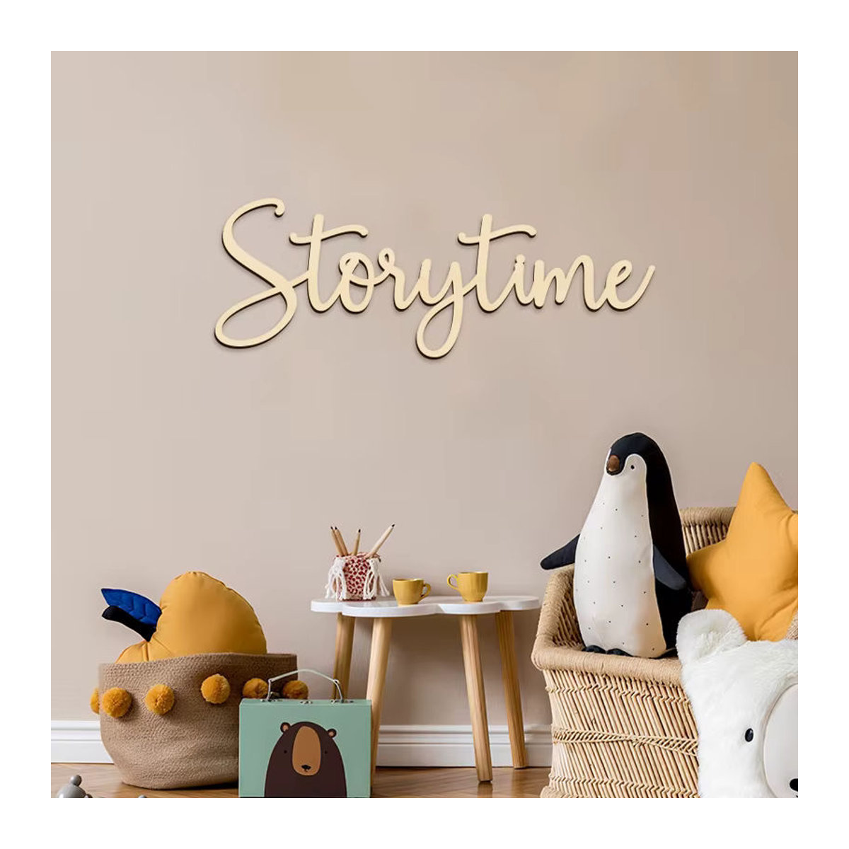 Rustikales Storytime Wandschild aus Holz in Braun für Babyzimmer und Kinderzimmer - Bild 2