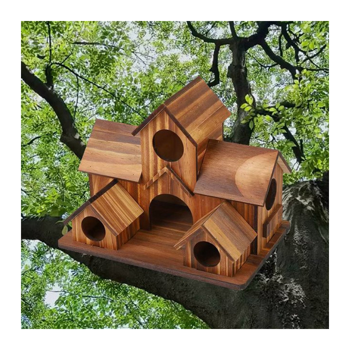 Rustikales Vogelhaus aus Naturholz in Braun als hängender Futterspender und wasserdichte Garten-Dekoration - Bild 1