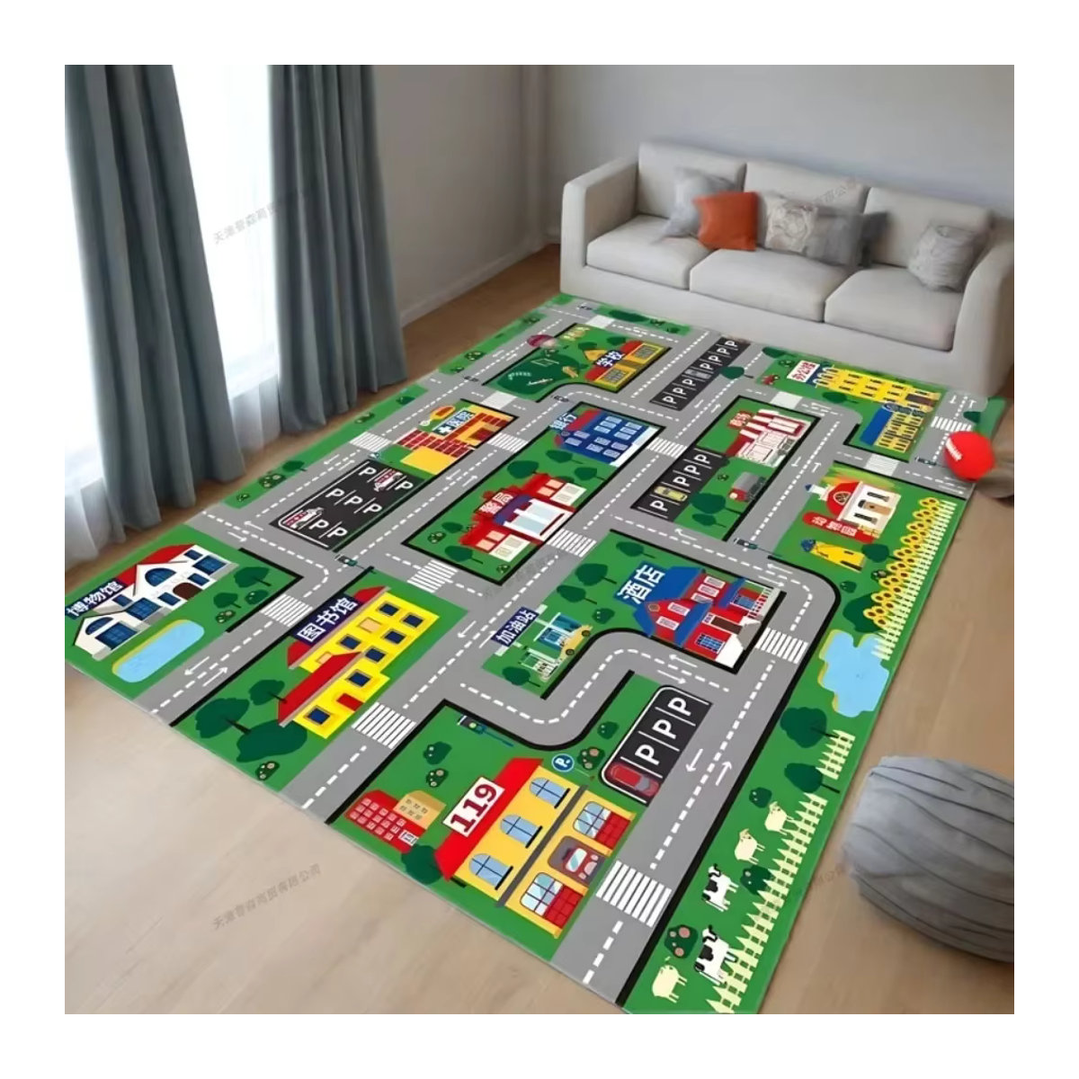 Rutschfeste Baby-Spielmatte DHDH mit Verkehrskarten-Motiv in Blau, B/B: 120 x 180 cm - Bild 2