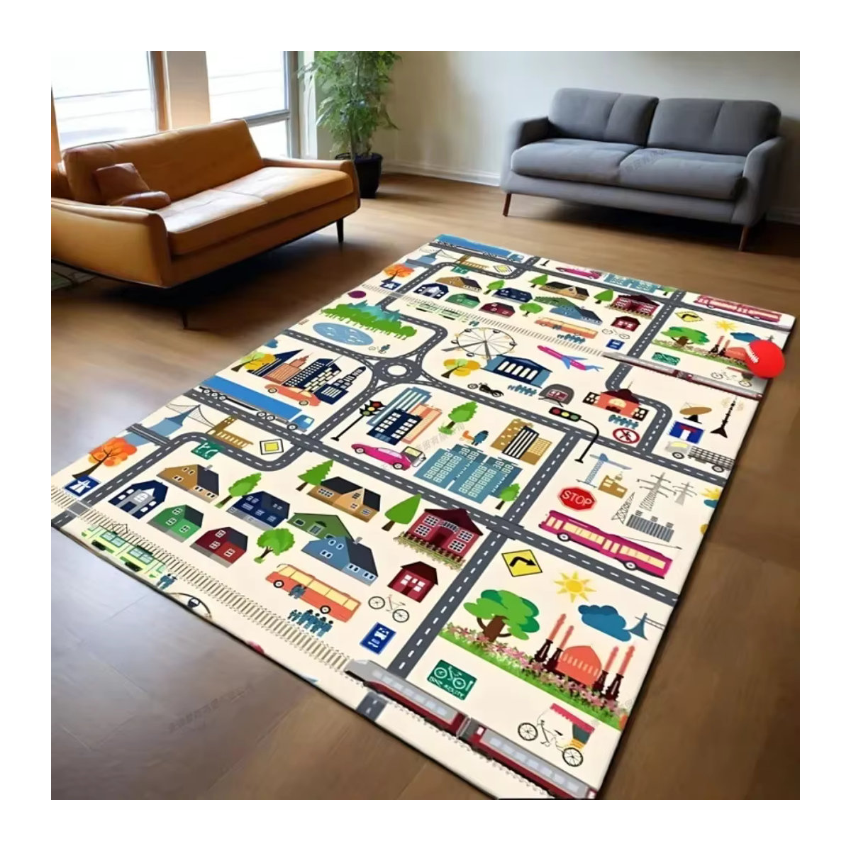 Rutschfeste Baby-Spielmatte DHDH mit Verkehrskarten-Motiv in Blau, B/B: 120 x 180 cm - Bild 3