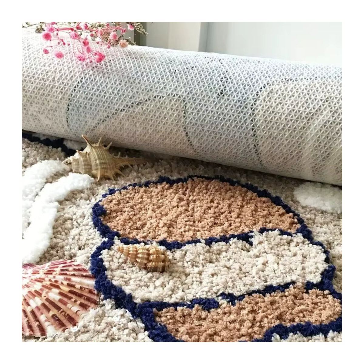 Rutschfeste Badezimmer-Fußmatte im mediterranen Stil, beige und mehrfarbig, halbrund, saugfähig - Bild 2