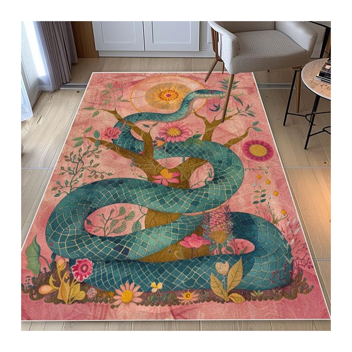 Rutschfeste Bodenmatte Karpetti mit Schlangenmuster im amerikanischen Stil, mehrfarbig, B/T: 90 x 60 cm - Bild 1