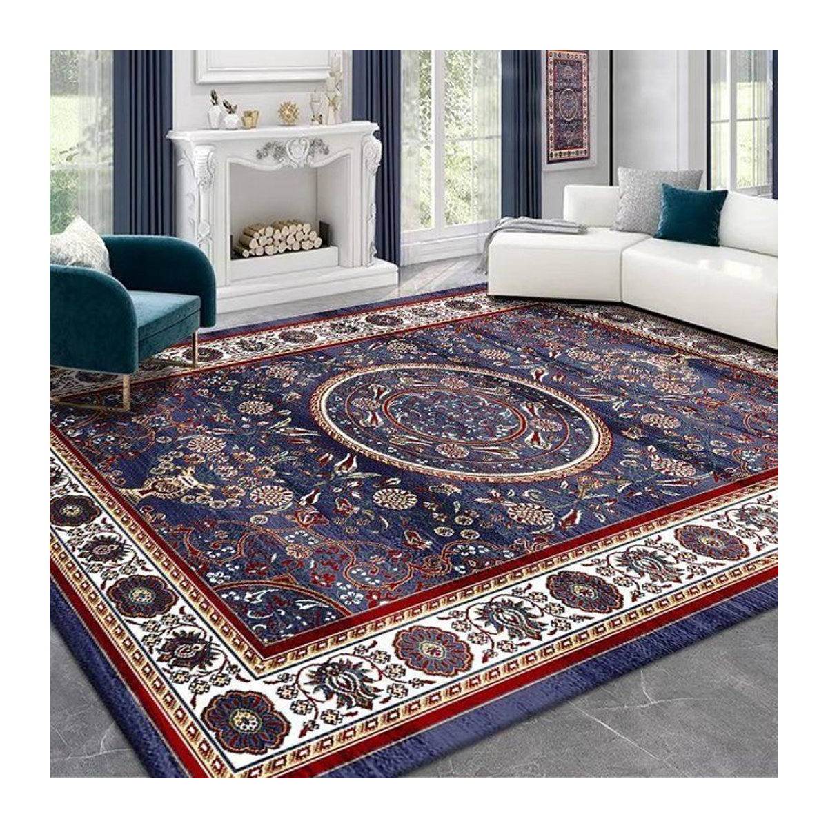 Rutschfeste Ethno-Fußmatte im Retro-Perser-Design von BC-Warm Home, Blau, B/T: 60 x 40 cm - Bild 1