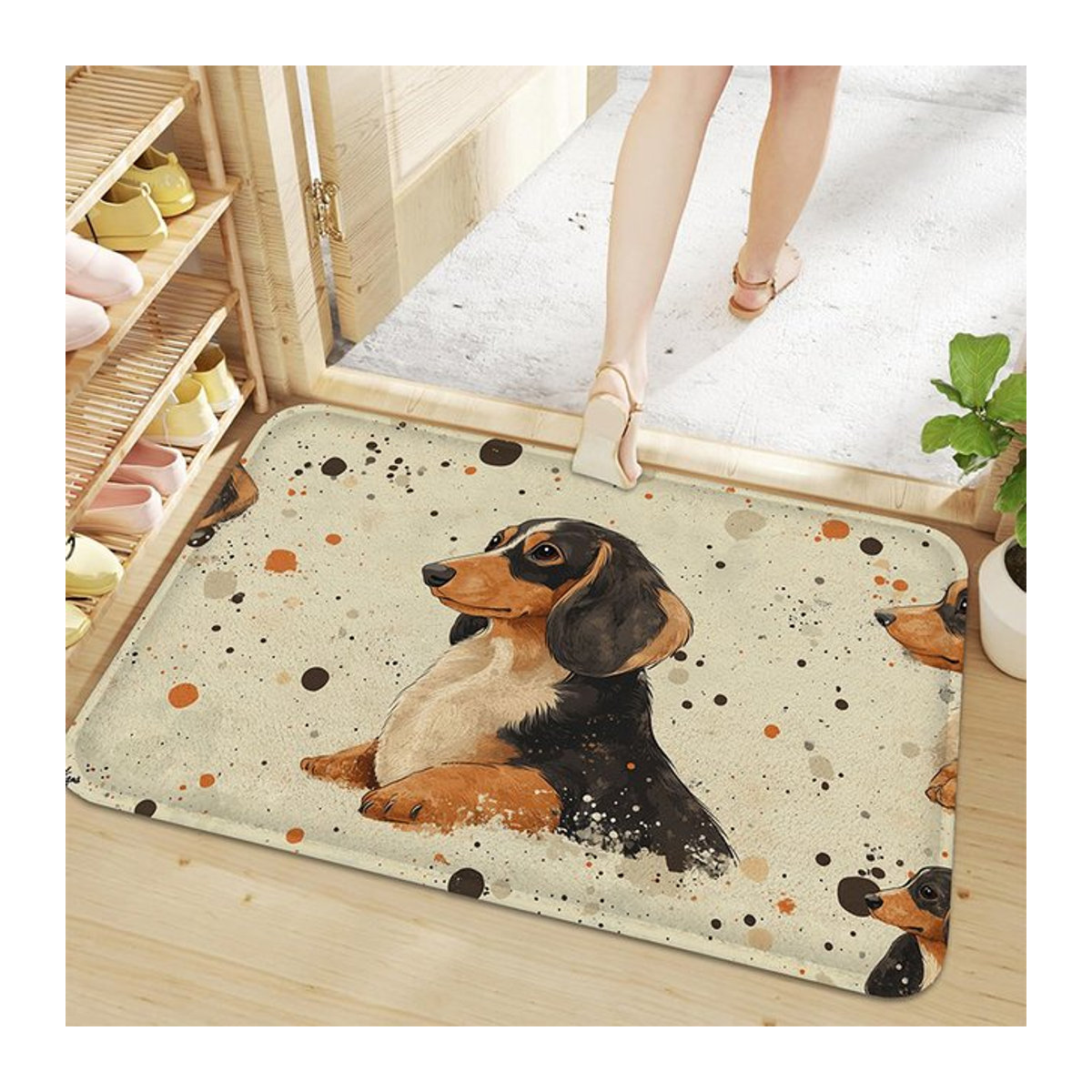 Rutschfeste Fußmatte aus Kunstwolle mit Dackel-Design in Mehrfarbig, rechteckiger Teppich für Badezimmer, Küche oder Schlafzimmer - Bild 1