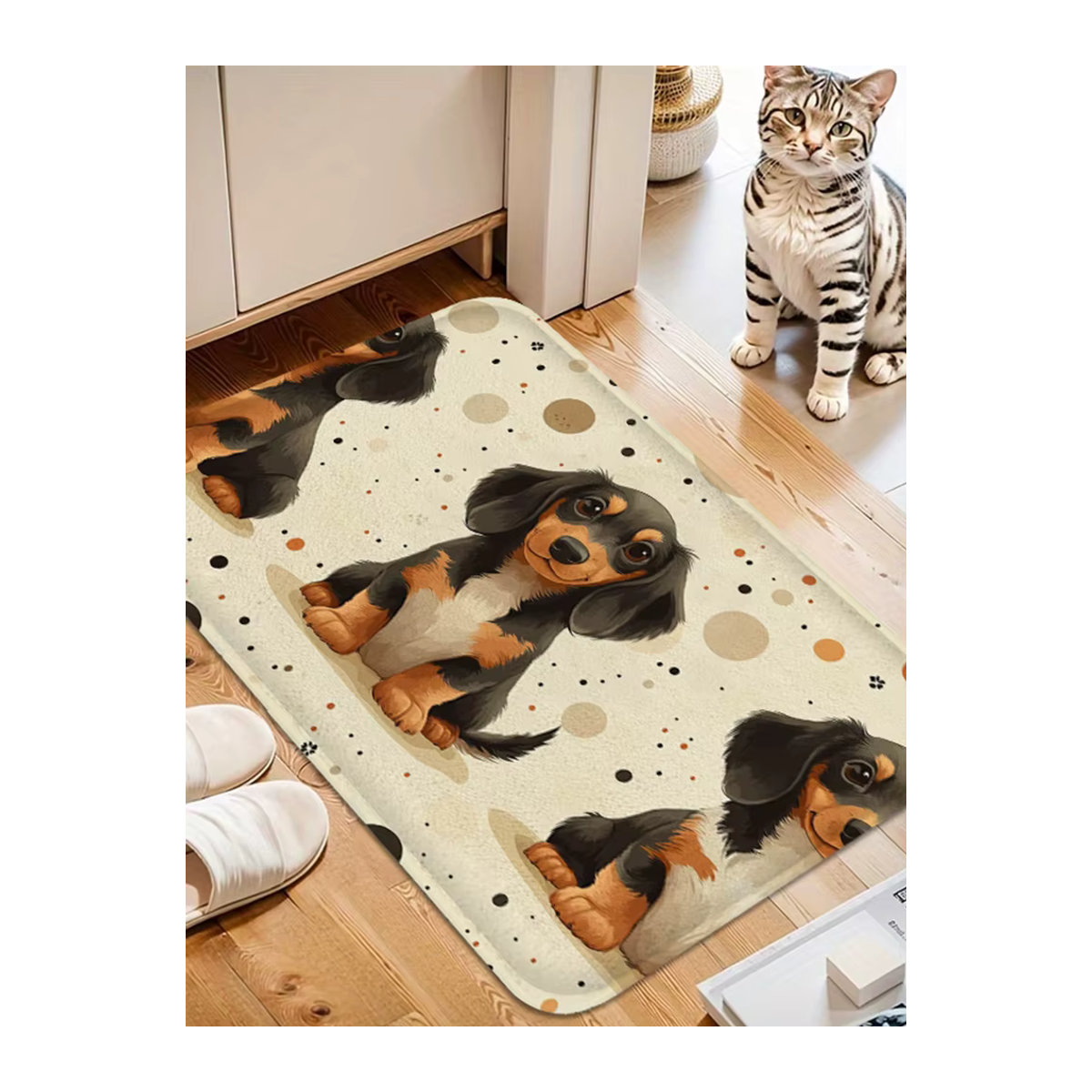 Rutschfeste Fußmatte aus Kunstwolle mit Dackel-Design in Mehrfarbig, rechteckiger Teppich für Badezimmer, Küche oder Schlafzimmer - Bild 2