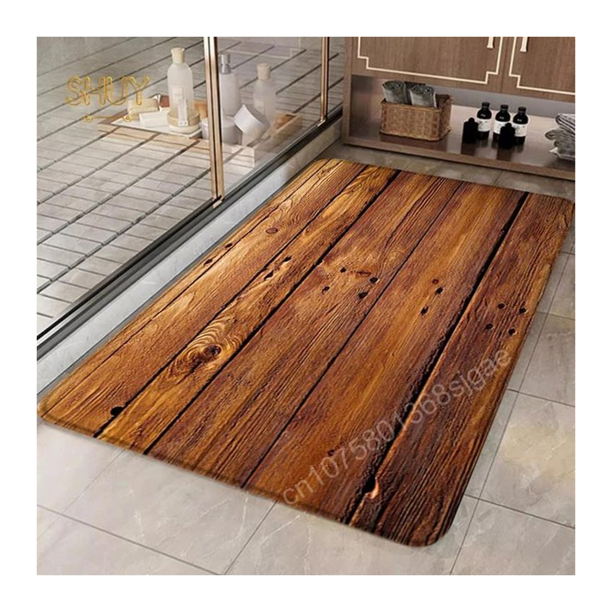 Rutschfeste Fußmatte mit Holzmaserung von BC-Warm Home in Braun, B/B: 50 x 30 cm - Bild 1
