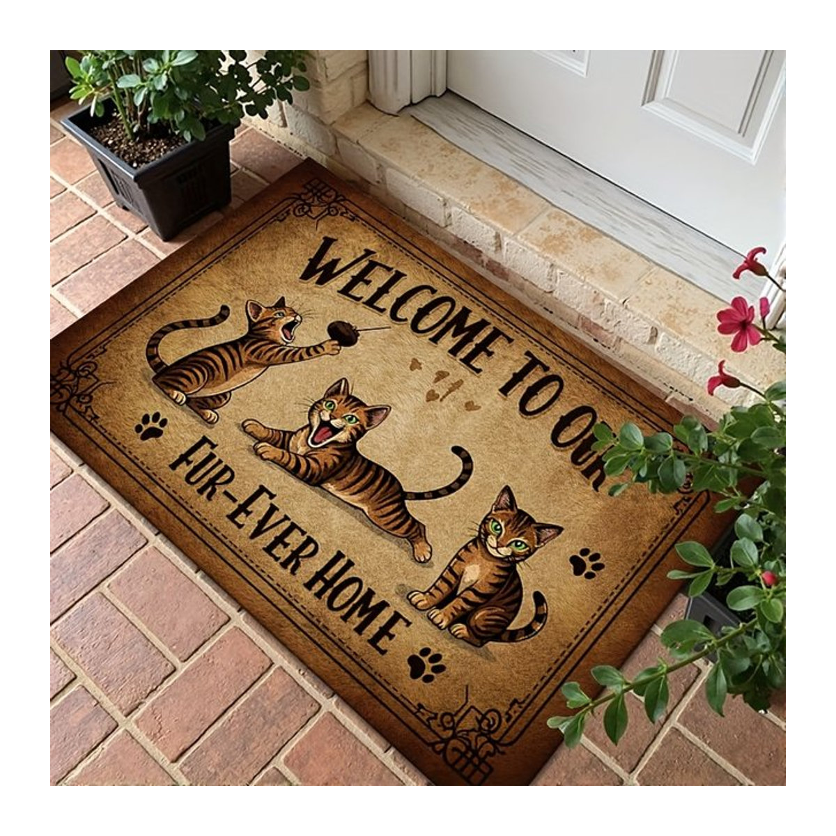 Rutschfeste Fußmatte mit Katzendesign von Fur Ever Home in Beige - Bild 1