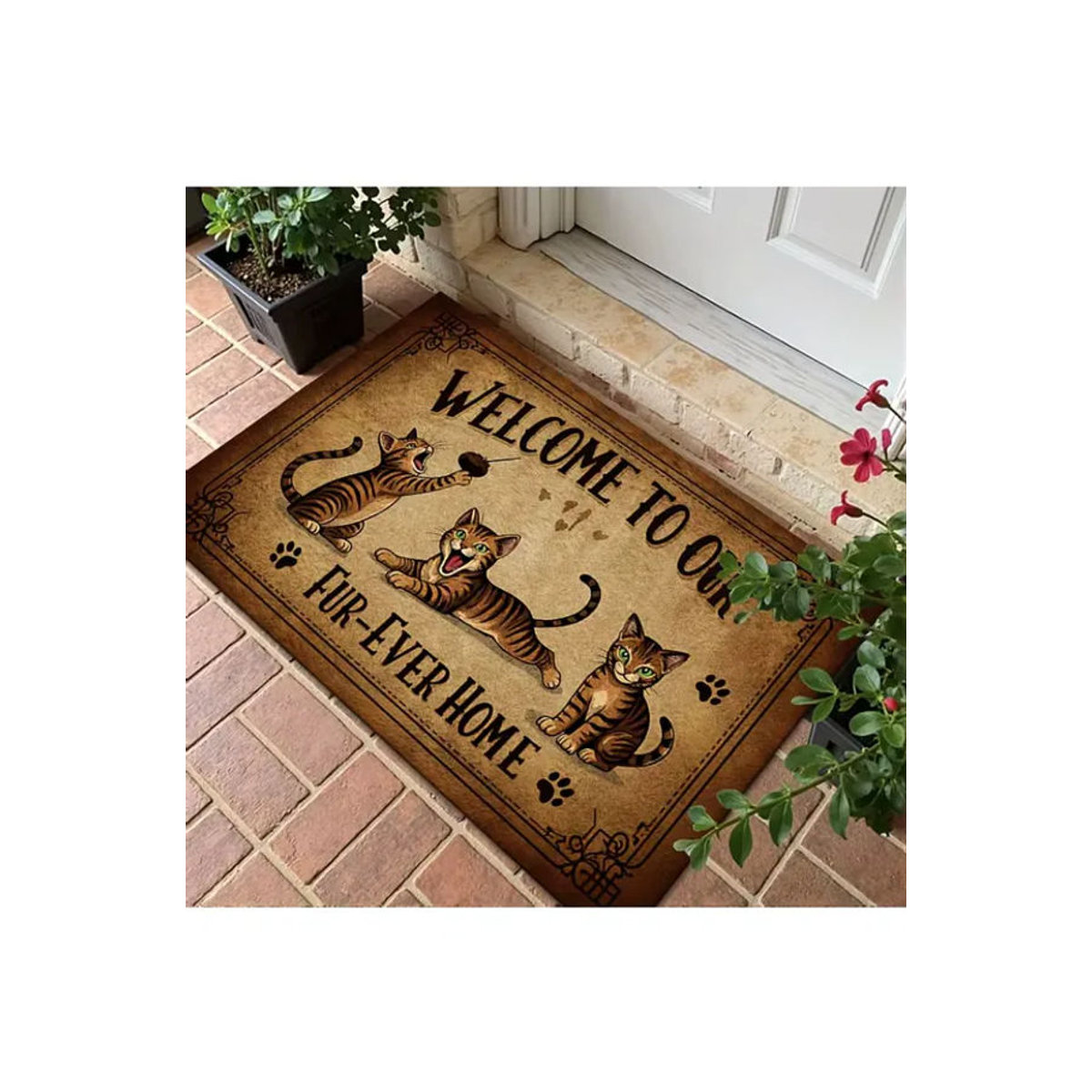 Rutschfeste Fußmatte mit Katzendesign von Fur Ever Home in Beige - Bild 2