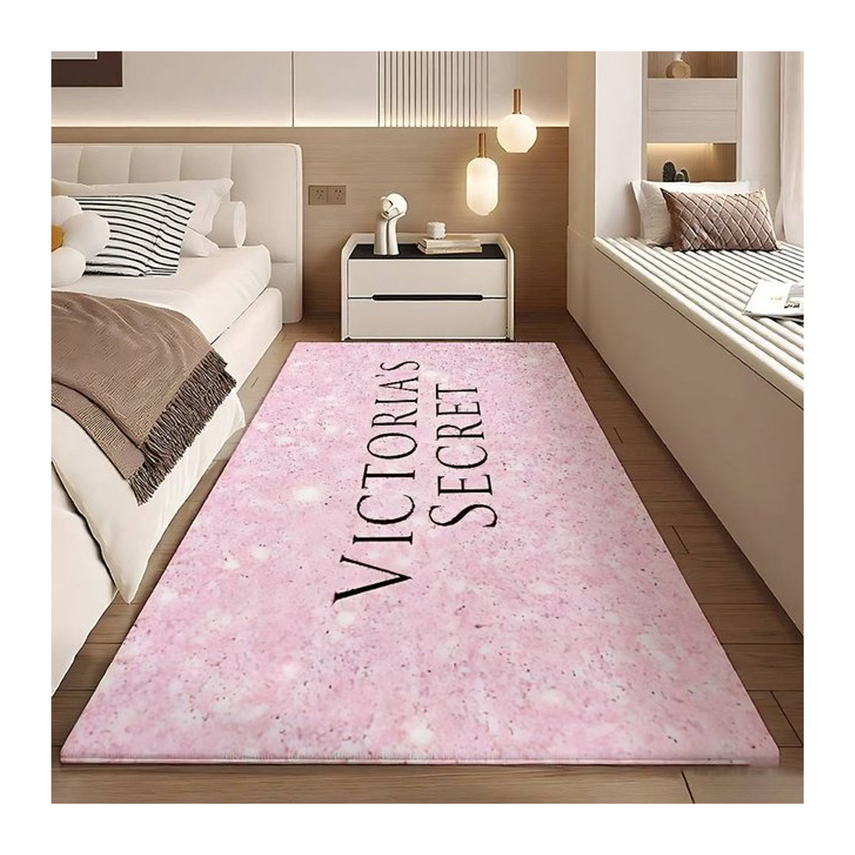Rutschfeste Fußmatte Victoria's Secrets in Rosa mit Print für Wohnzimmer und Eingangsbereich - Bild 1
