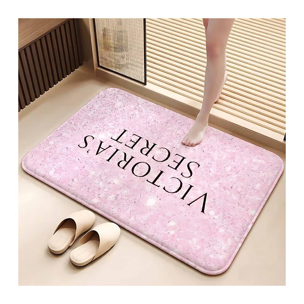 Rutschfeste Fußmatte Victoria's Secrets in Rosa mit Print für Wohnzimmer und Eingangsbereich - Bild 3