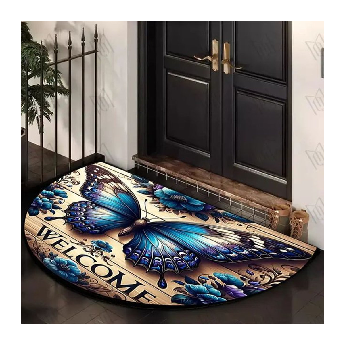 Rutschfeste halbrunde Fußmatte von VIKAMA mit mehrfarbigem Schmetterlingsmuster für den Eingangsbereich, die Küche oder das Schlafzimmer - Bild 1