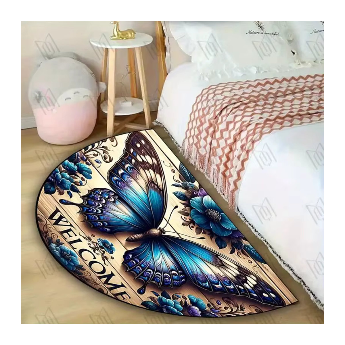 Rutschfeste halbrunde Fußmatte von VIKAMA mit mehrfarbigem Schmetterlingsmuster für den Eingangsbereich, die Küche oder das Schlafzimmer - Bild 4