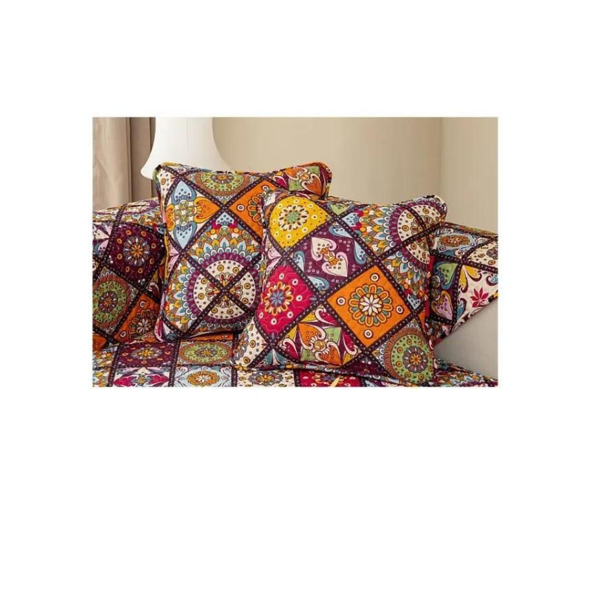 Rutschfeste Sofamatte aus Baumwolle mit böhmischem Blumenmuster und geometrischem Design in Mehrfarbig, B/B: 110 x 110 cm - Bild 2