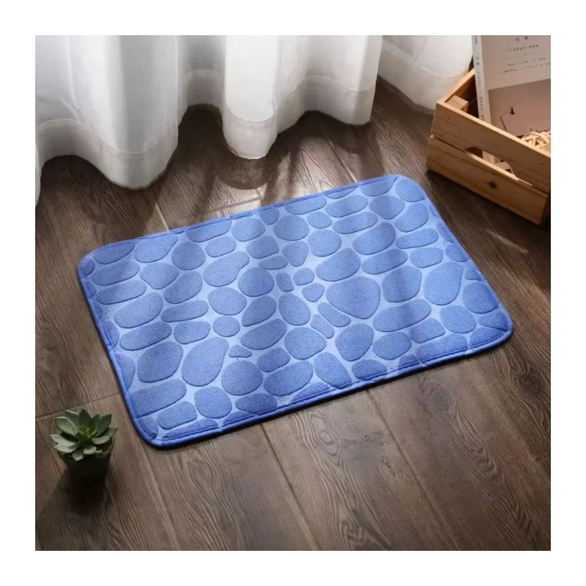 Rutschfeste und absorbierende Badezimmer-Badematte aus Memory-Schaum mit Kopfsteinpflaster-Prägung, B/B/H: 60 x 40 cm, in Grau oder Blau - Bild 1