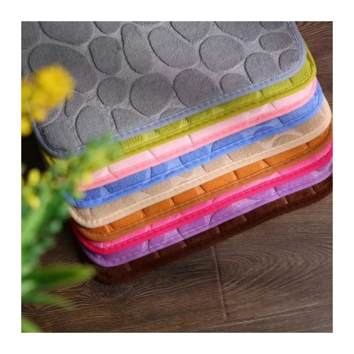 Rutschfeste und absorbierende Badezimmer-Badematte aus Memory-Schaum mit Kopfsteinpflaster-Prägung, B/B/H: 60 x 40 cm, in Grau oder Blau - Bild 2